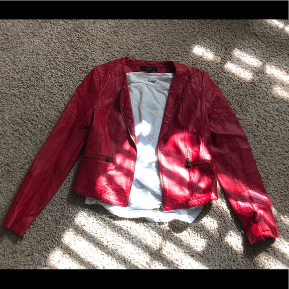 2 PC BUNDLE Forever 21 Red Leather Jacket Medium - Picture 1 of 5